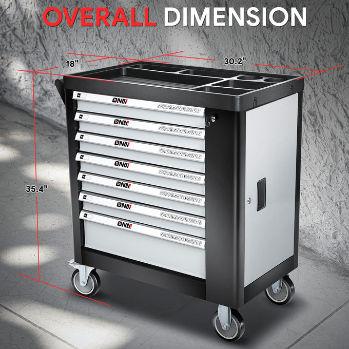 7-Drawer Plastic Top Rolling Tool Trolley Chest Lockable Storage Cabinet