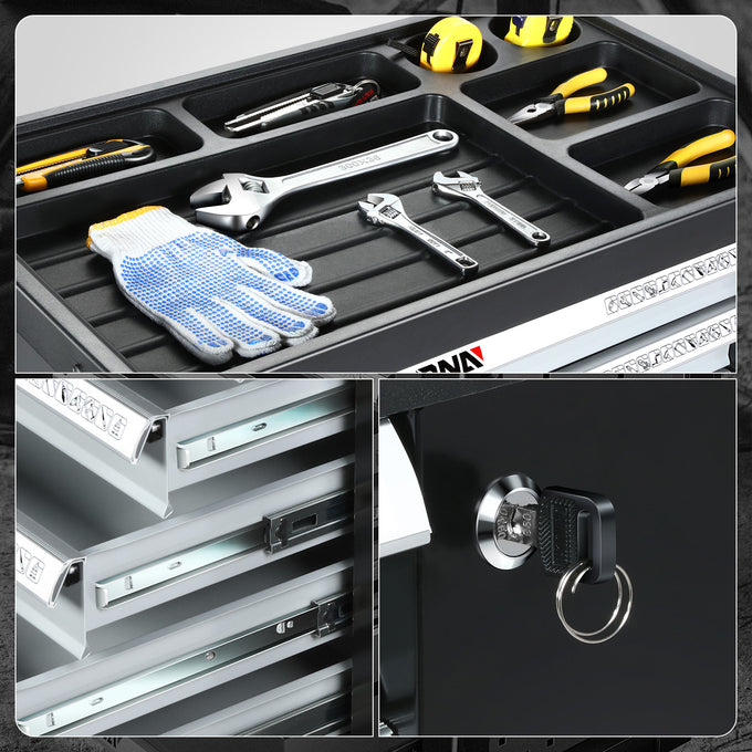 7-Drawer Plastic Top Rolling Tool Trolley Chest Lockable Storage Cabinet