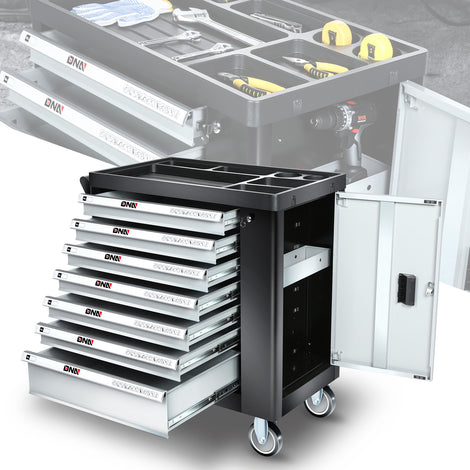 7-Drawer Plastic Top Rolling Tool Trolley Chest Lockable Storage Cabinet