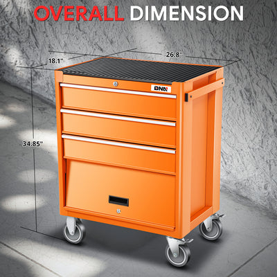 3-Drawers Tool Cabinet w/ Non-Slip Mat Top <br>34.85 in. x 26.8 in. x 18.1 in.
