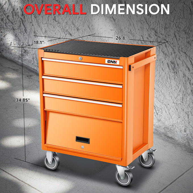 3-Drawers Tool Cabinet w/ Non-Slip Mat Top <br>34.85 in. x 26.8 in. x 18.1 in.