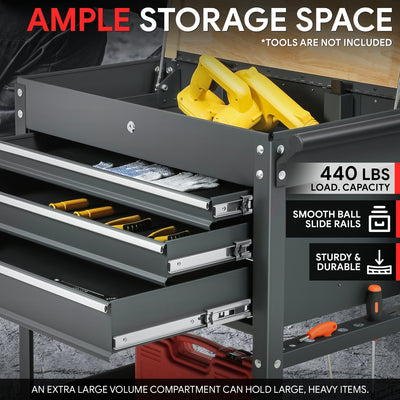 3-Drawers Tool Cabinet w/ Wood Top <br>31.1 in. x16.33 in. x 38.5 in.