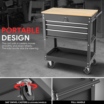3-Drawers Tool Cabinet w/ Wood Top <br>31.1 in. x16.33 in. x 38.5 in.