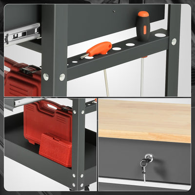 3-Drawers Tool Cabinet w/ Wood Top <br>31.1 in. x16.33 in. x 38.5 in.