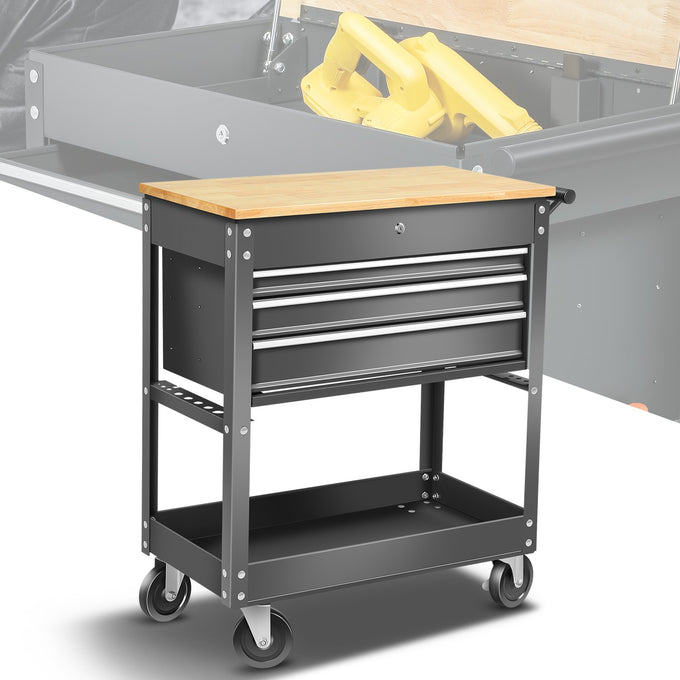 3-Drawers Tool Cabinet w/ Wood Top <br>31.1 in. x16.33 in. x 38.5 in.