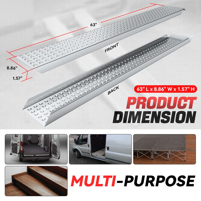 Multifunctional Steel Loading Ramp w/Anti-Slip Holes<br> 63 x 8.86 x 7.57 in.