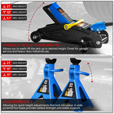 2 Ton Floor Jack & Jack Stands[A Variety Of Color] <br>Max size of 13 in.