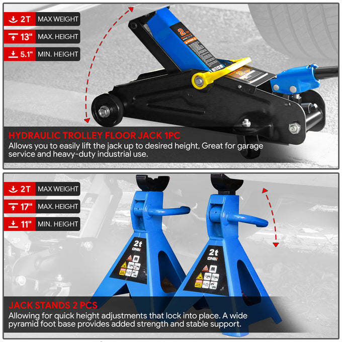 2 Ton Floor Jack & Jack Stands[A Variety Of Color] <br>Max size of 13 in.