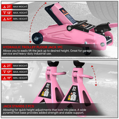 2 Ton Floor Jack & Jack Stands[A Variety Of Color] <br>Max size of 13 in.