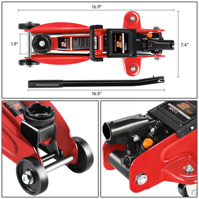 2Ton Hydraulic Trolley Floor Jack <br> Overall Dimensions: 16.9 in. X 7.4 in.
