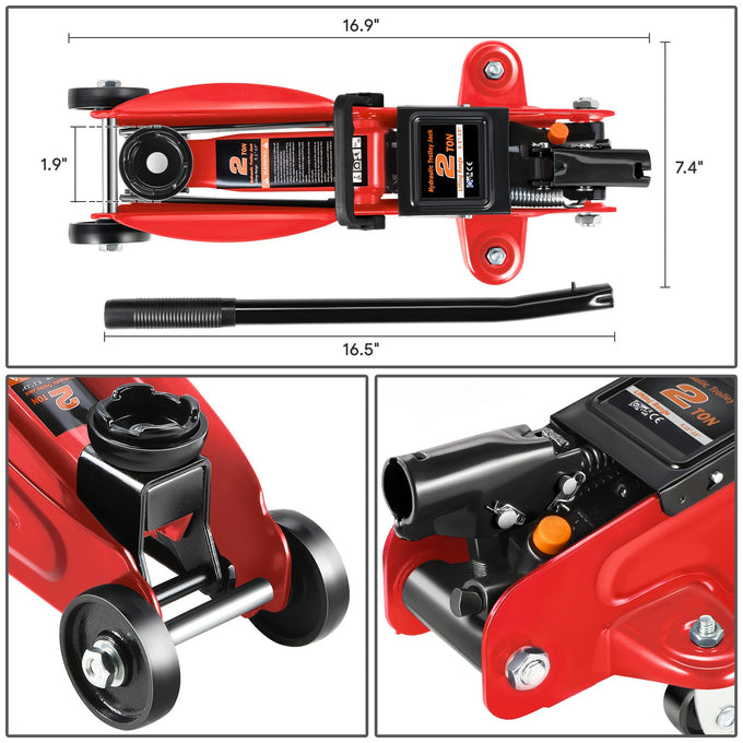 2Ton Hydraulic Trolley Floor Jack <br> Overall Dimensions: 16.9 in. X 7.4 in.