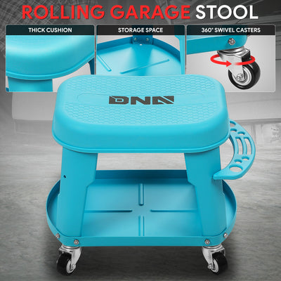 Removable Rolling Garage Stool <br>With Seat Cushion & Tool Tray Plate