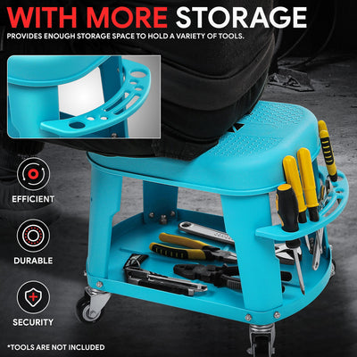 Removable Rolling Garage Stool <br>With Seat Cushion & Tool Tray Plate