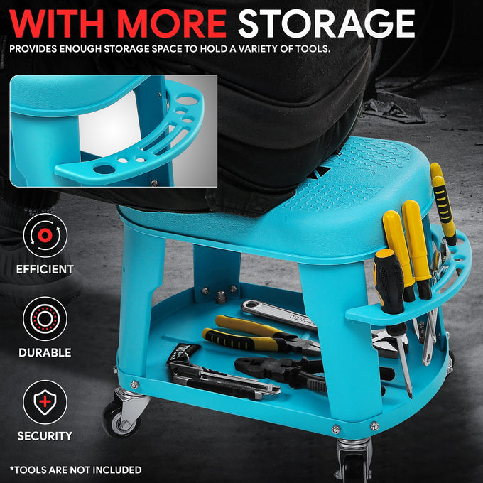 Removable Rolling Garage Stool <br>With Seat Cushion & Tool Tray Plate