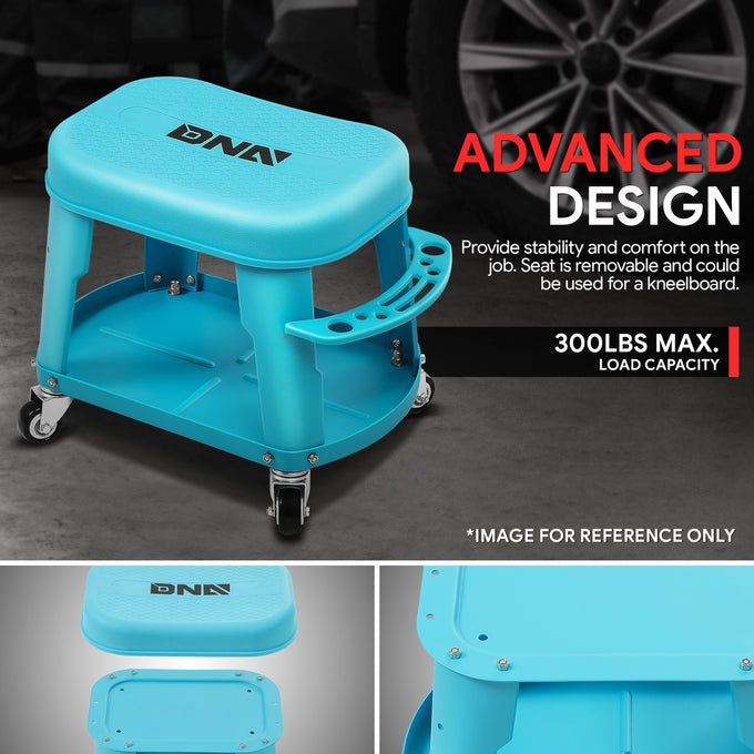 Removable Rolling Garage Stool <br>With Seat Cushion & Tool Tray Plate