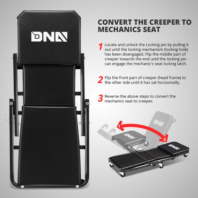 36 in.folding 2-in-1 Car Creeper/Seat <br> 35.2 in. L x 16.33 in. W x 3.54 in. H