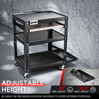 3-Layer Utility Steel AV Cart <br> 24 in. L x 18 in. W x 30.5 in. H