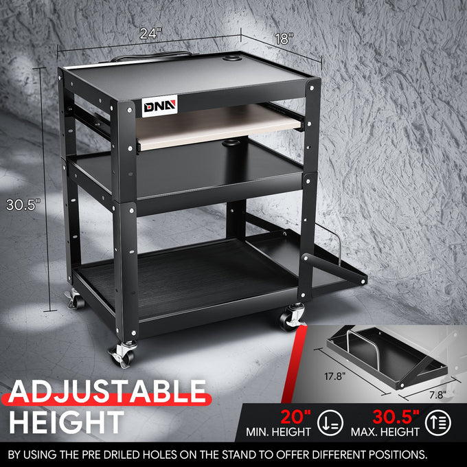 3-Layer Utility Steel AV Cart <br> 24 in. L x 18 in. W x 30.5 in. H