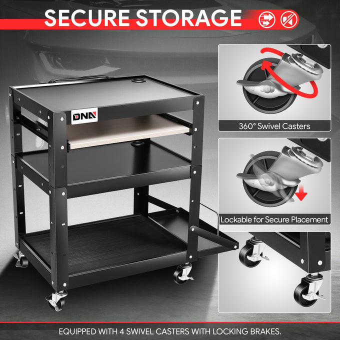 3-Layer Utility Steel AV Cart <br> 24 in. L x 18 in. W x 30.5 in. H