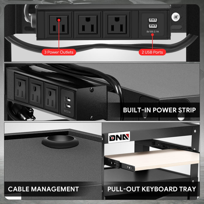 2-Layer Utility Steel AV cart W/ 1.2M Power Cord <BR> 24 in. L X 18 in. W 30 in. H