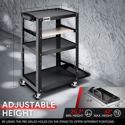 3-Layer Utility Steel AV Workstation Cart <br> 24 in. X 18 in. X 42.5 in.