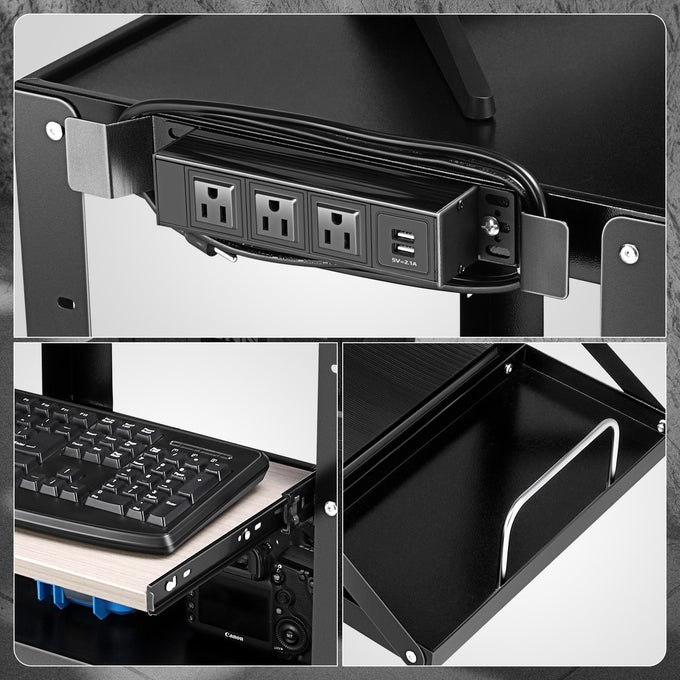 3-Layer Utility Steel AV Workstation Cart <br> 24 in. X 18 in. X 42.5 in.