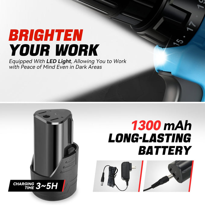 12V 21+1 Torque Settings 3/8 in. Cordless Drill <br> w/ Battery Charger
