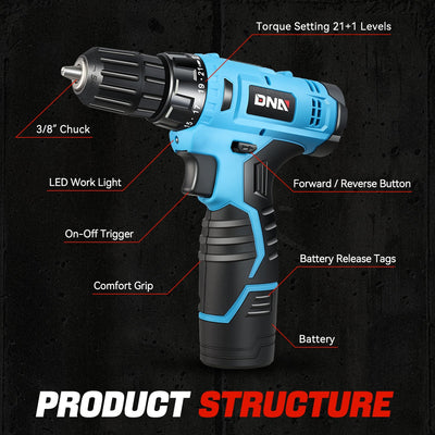 12V 21+1 Torque Settings 3/8 in. Cordless Drill <br> w/ Battery Charger