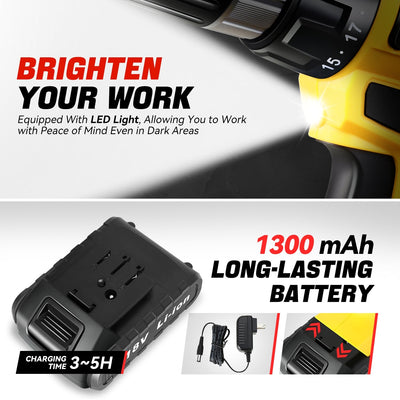 18V 21+1 Torque Settings 3/8 in. Cordless Drill <br> w/ Battery Charger