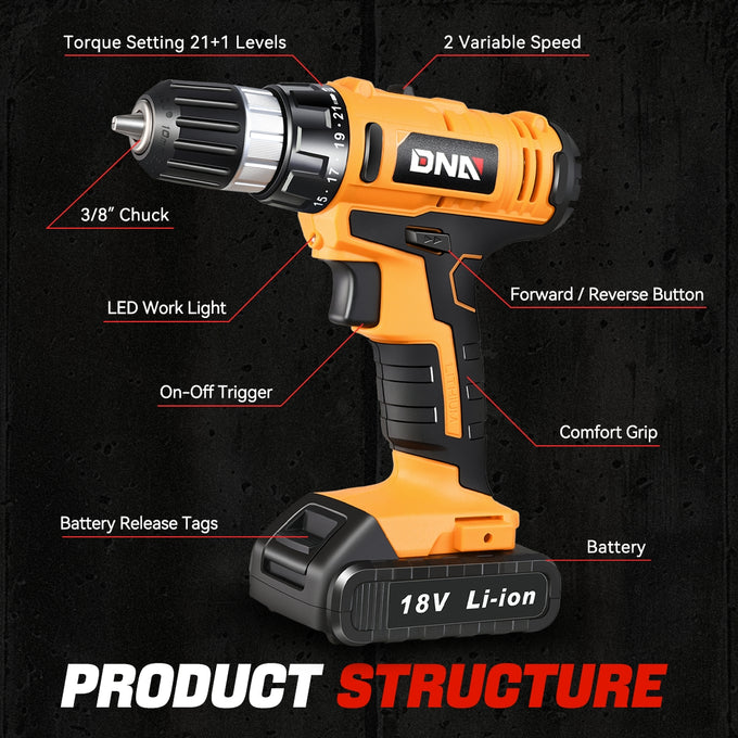 18V 21+1 Torque Settings 3/8 in. Cordless Drill <br> w/ Battery Charger