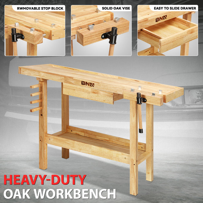 49.6 L x 19.6 W x 24.4 in. H Wood Workbench <br> w/ Additional Drawer