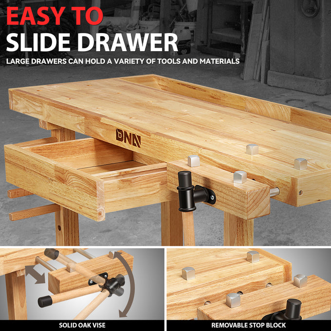 49.6 L x 19.6 W x 24.4 in. H Wood Workbench <br> w/ Additional Drawer