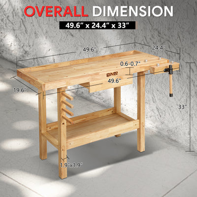 49.6 L x 19.6 W x 24.4 in. H Wood Workbench <br> w/ Additional Drawer