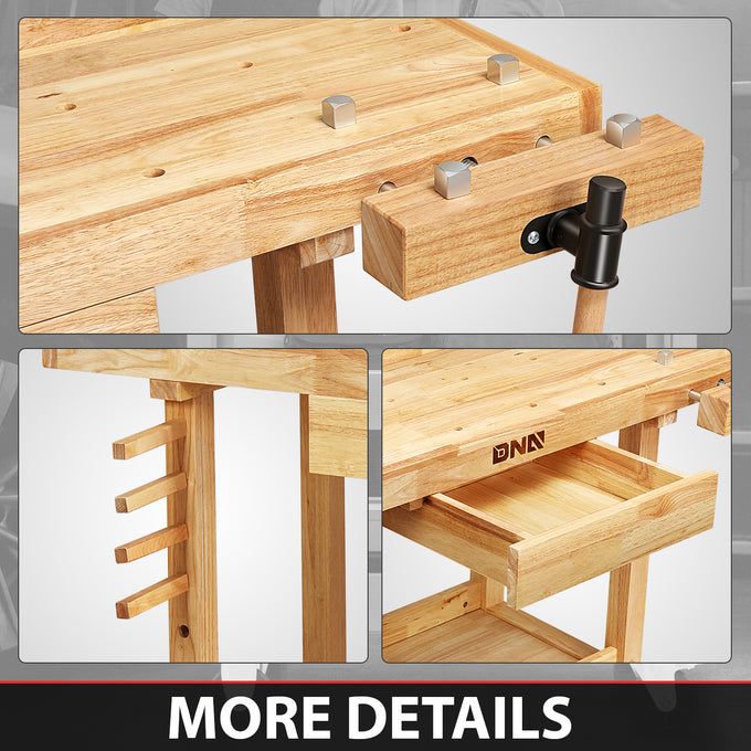 49.6 L x 19.6 W x 24.4 in. H Wood Workbench <br> w/ Additional Drawer