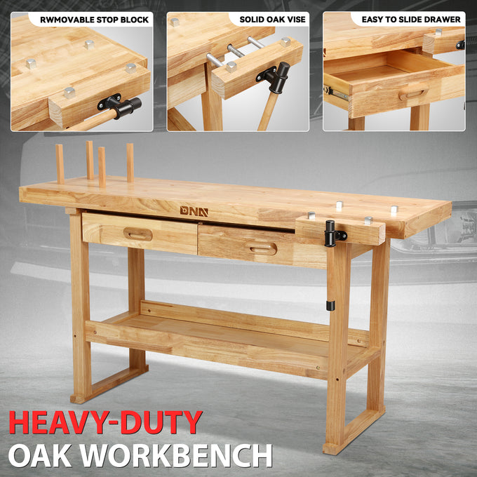 59.84 L x 24.4 W x 32.28 in. H Wood Workbench <br> w/ 2 Additional Drawer