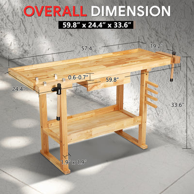 59.8 L x 24.4 W x 33.66 in. H Wood Workbench <br> w/ Additional Drawer
