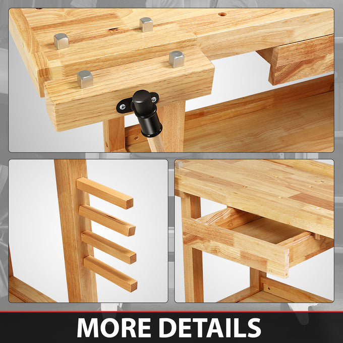 59.8 L x 24.4 W x 33.66 in. H Wood Workbench <br> w/ Additional Drawer