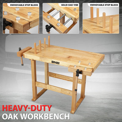 39.3 L x 24.4 W x 19.6 in. H Wood Workbench <br> w/ 2 Adjustable Rotating
