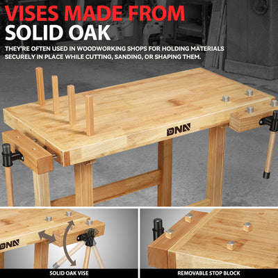 39.3 L x 24.4 W x 19.6 in. H Wood Workbench <br> w/ 2 Adjustable Rotating