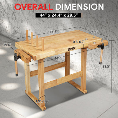 39.3 L x 24.4 W x 19.6 in. H Wood Workbench <br> w/ 2 Adjustable Rotating