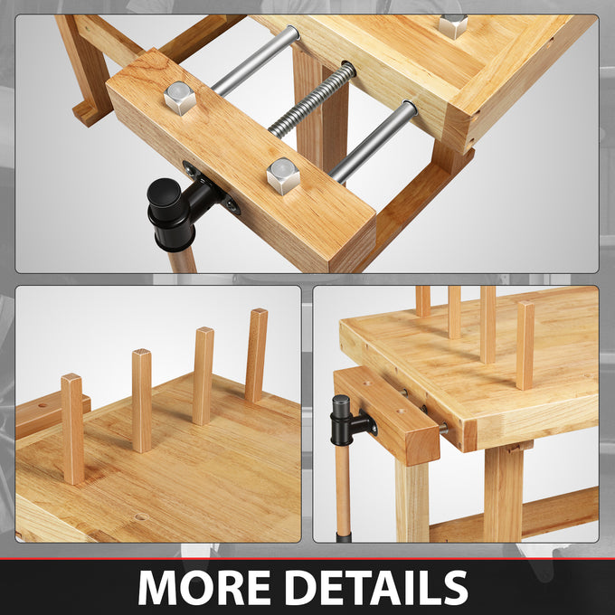 39.3 L x 24.4 W x 19.6 in. H Wood Workbench <br> w/ 2 Adjustable Rotating