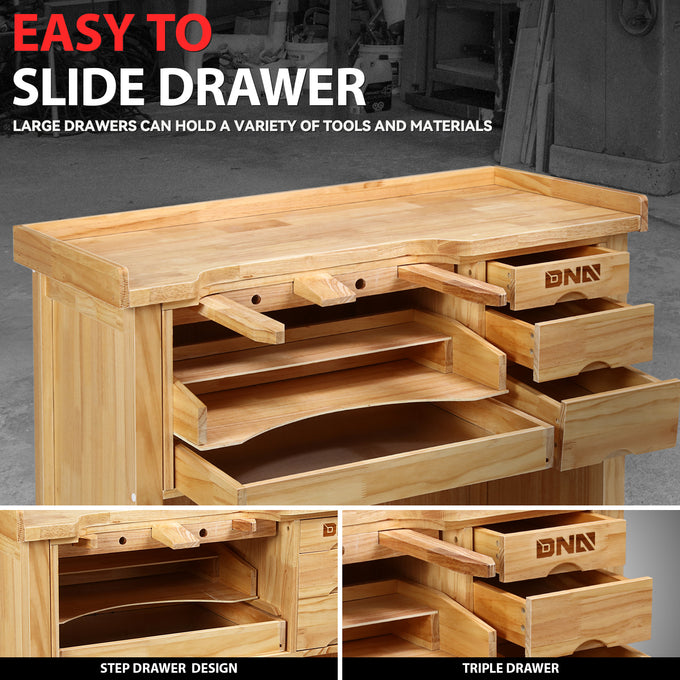 38.97 L x 19.68 in. W x 38.9 in. H Wood Workbench <br> w/ Additional 3 Drawers