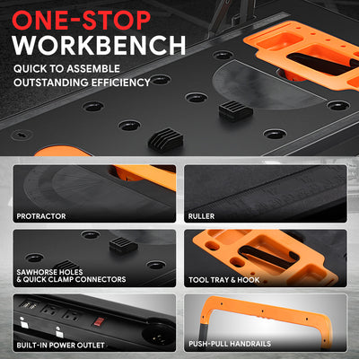 7-In-1 Multifunctional Adjustable Work Bench w/4 Wheels