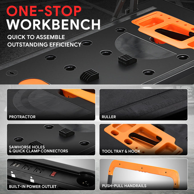7-In-1 Multifunctional Adjustable Work Bench w/4 Wheels