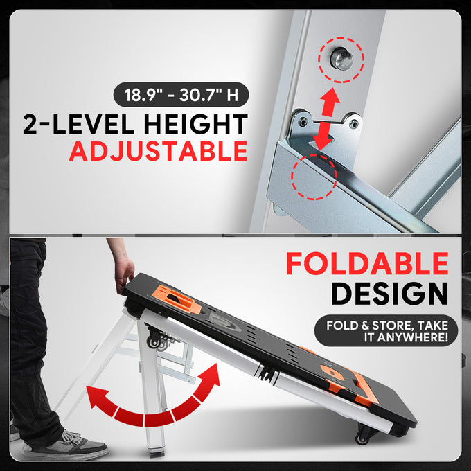 7-In-1 Multifunctional Adjustable Work Bench w/4 Wheels