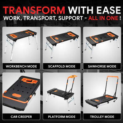 7-In-1 Multifunctional Adjustable Work Bench w/4 Wheels