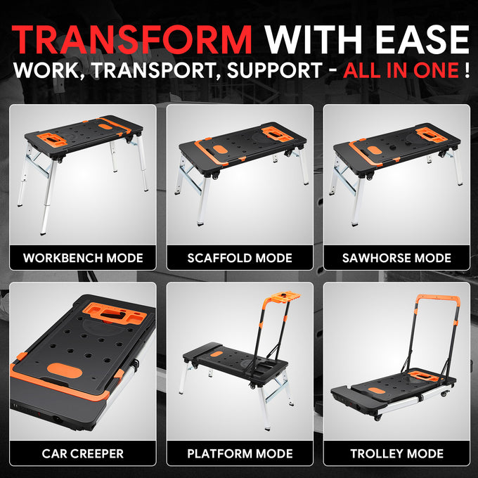 7-In-1 Multifunctional Adjustable Work Bench w/4 Wheels