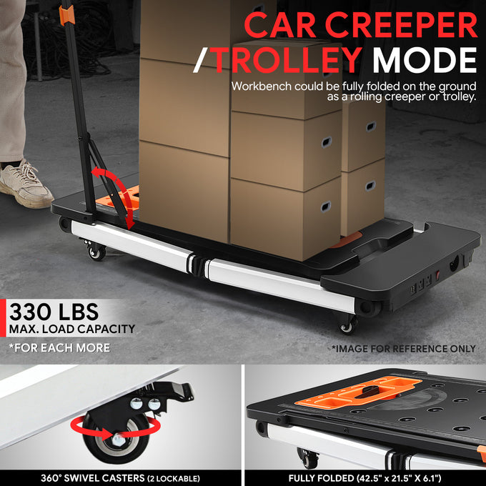 7-In-1 Multifunctional Adjustable Work Bench w/4 Wheels