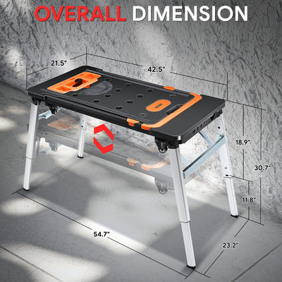 7-In-1 Multifunctional Adjustable Work Bench w/4 Wheels