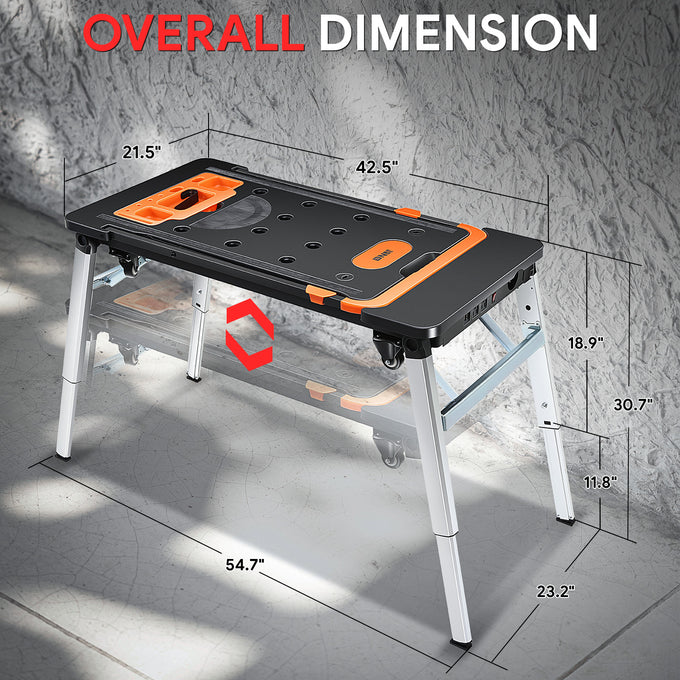 7-In-1 Multifunctional Adjustable Work Bench w/4 Wheels